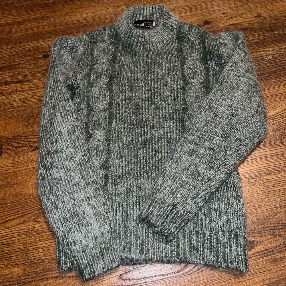 Green Chunky Knit Mohair Gray Mock Neck Long Sleeve Wool Sweater Size S - Picture 2 of 9